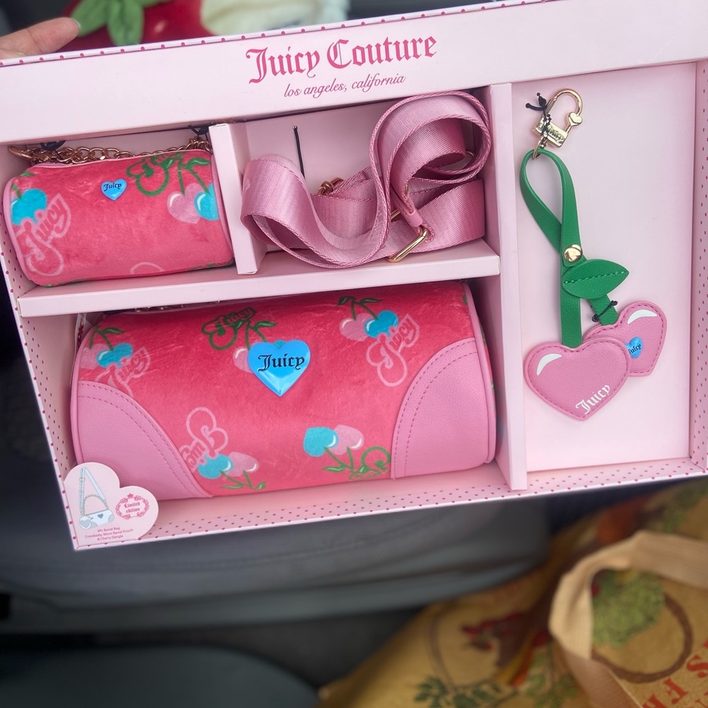 Juicy Couture retro juicy cherry collection crossbody barrel bag gift set